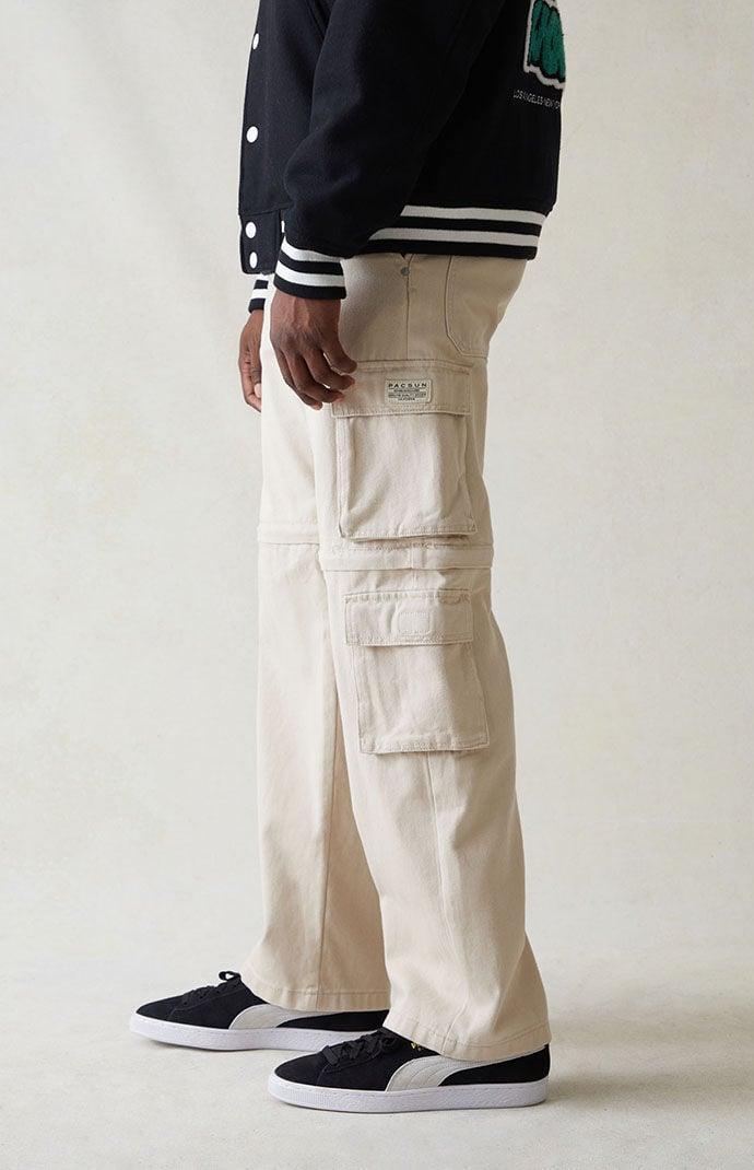 Men's Cream Baggy Zip Off Cargo Jeans 28W x 30L Product Image