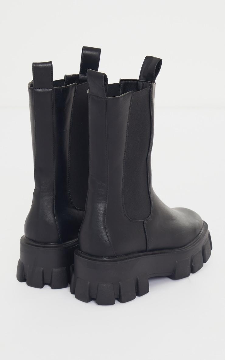 Black Wide Fit Extreme Chunky Sole Calf High Chelsea Boots Product Image