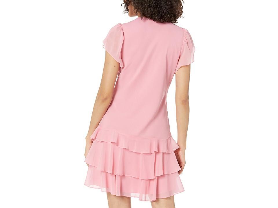 LAUREN Ralph Lauren Crinkle Georgette Drop-Waist Dress (Poolside Rose) Women's Dress Product Image