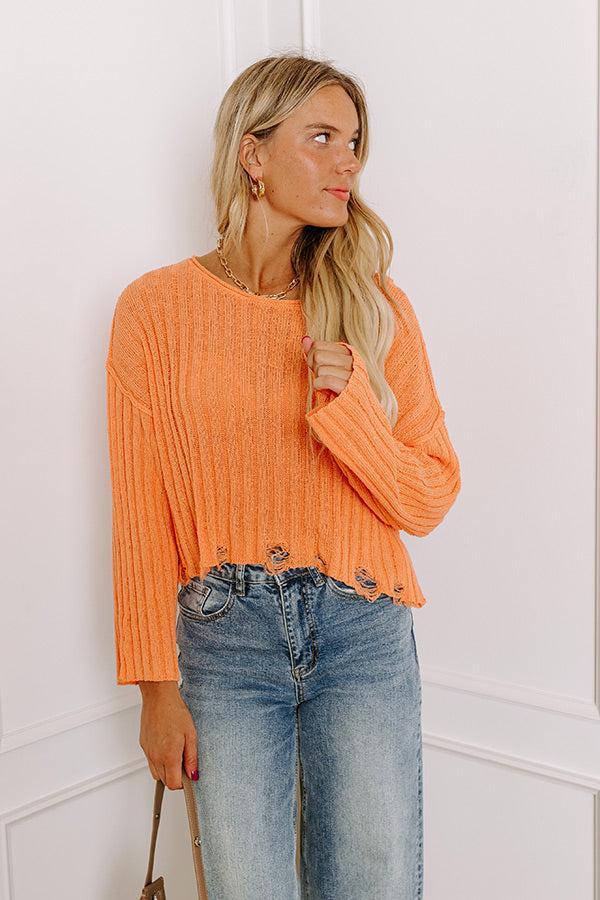 Maple Latte Crop Distressed Sweater In Orange product image