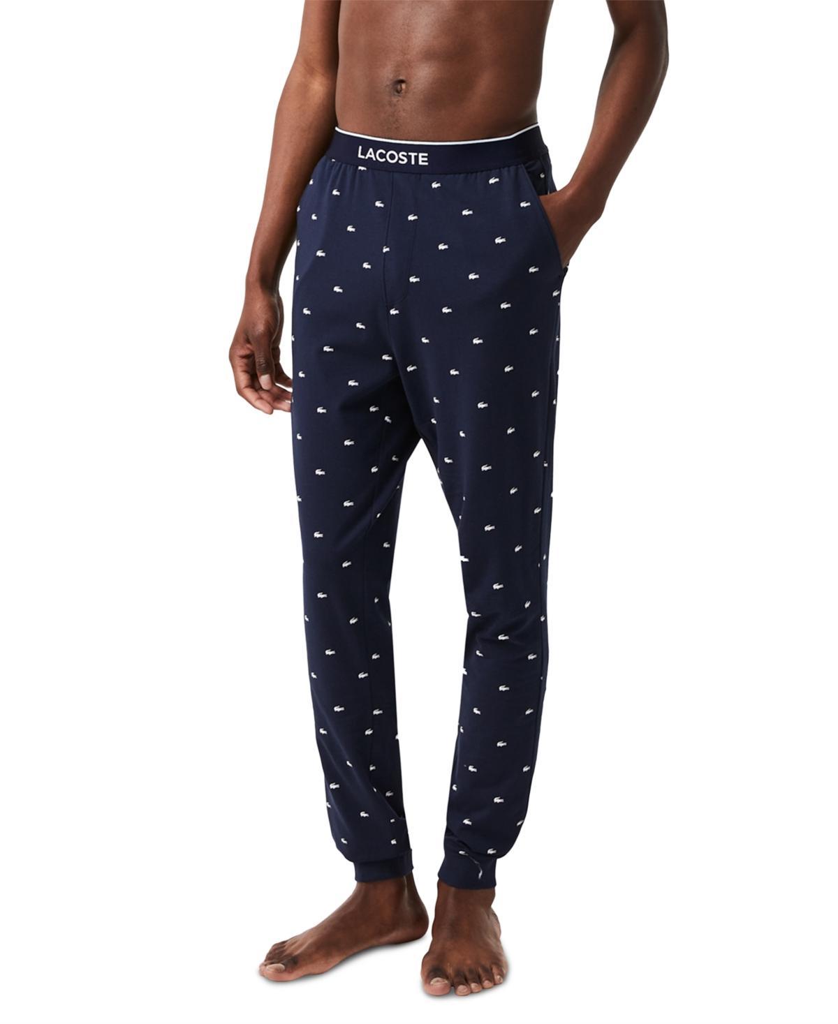 Lacoste Mens Stretch Croc Logo-Print Pajama Joggers - Marine Product Image