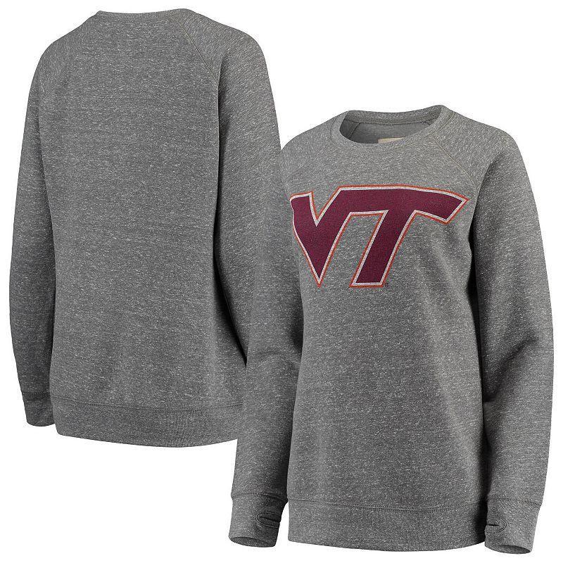 Womens Pressbox Heathered Gray Virginia Tech Hokies Big Team Logo Knobi Fleece Tri-Blend Crew Neck Sweatshirt product image