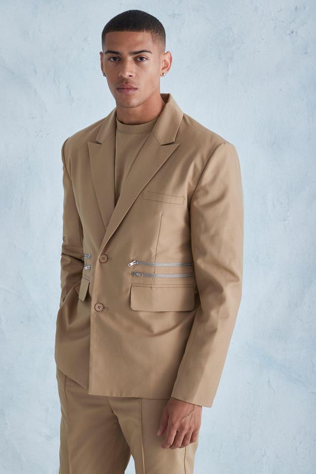 Oversized Boxy Zip Suit Jacket | boohooMAN USA Product Image