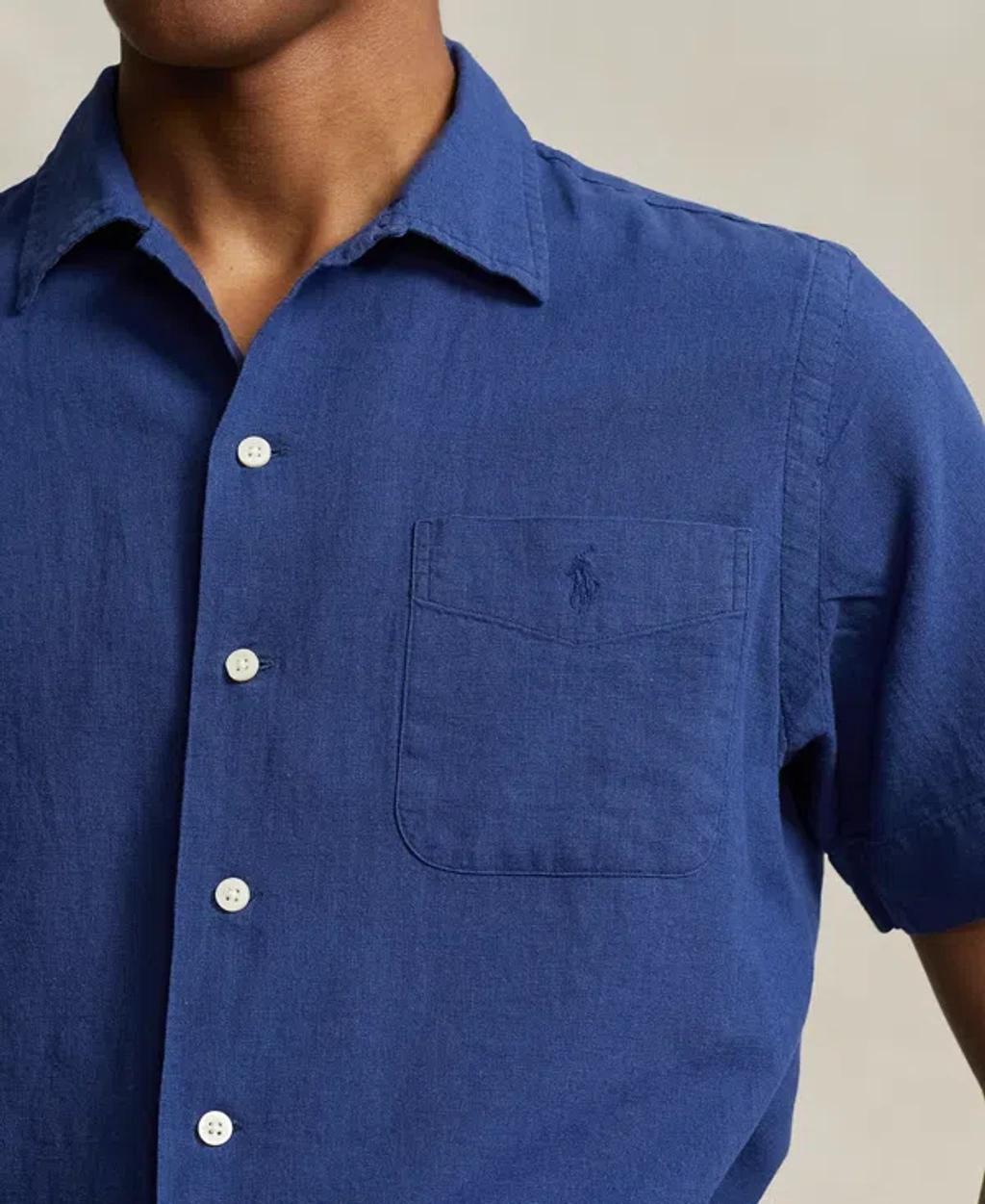 Men's Classic-fit Linen-cotton Camp Shirt In Beach Royal Product Image