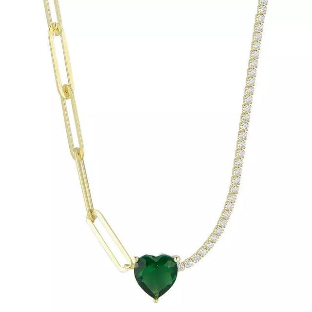 Sunkissed Sterling Cubic Zirconia Link & Tennis Heart Necklace, Womens Gold Tone Green Product Image