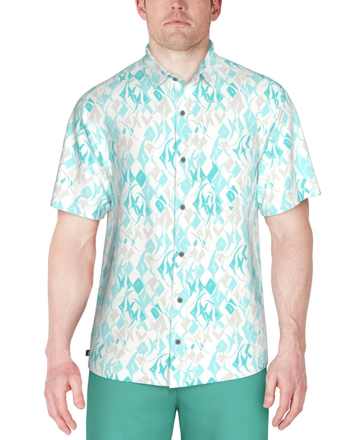 Pga Tour Mens Short Sleeve Button-Front Performance Argyle Fish Print Shirt Product Image