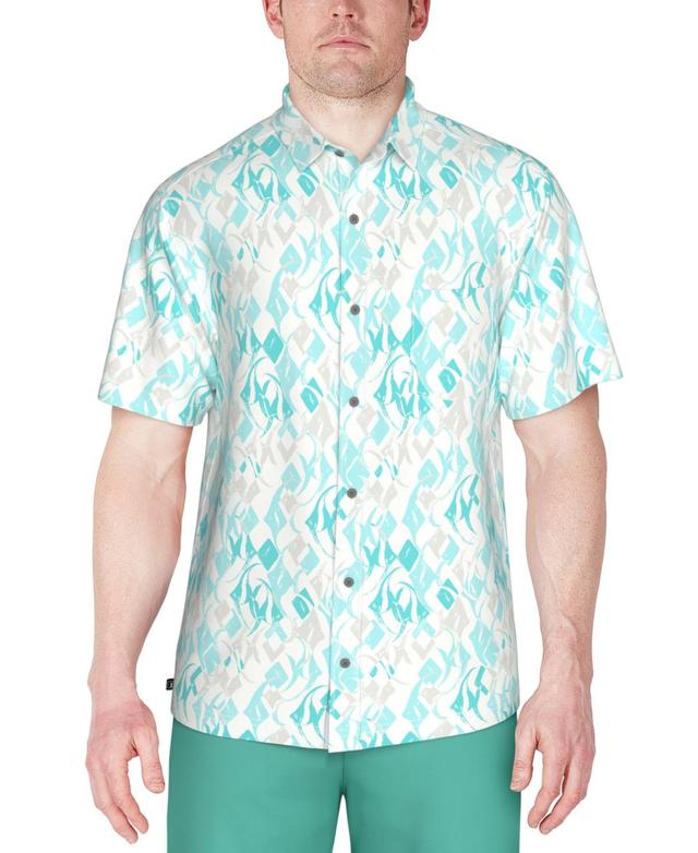 Pga Tour Mens Short Sleeve Button-Front Performance Argyle Fish Print Shirt Product Image