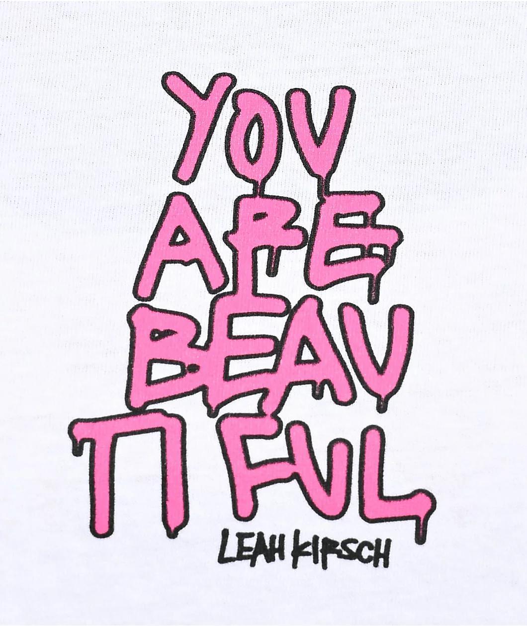 Leah Kirsch You Are Beautiful White Crop T-Shirt Product Image