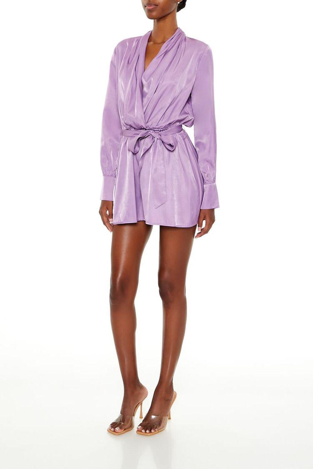 Satin Long-Sleeve Wrap Romper | Forever 21 Product Image