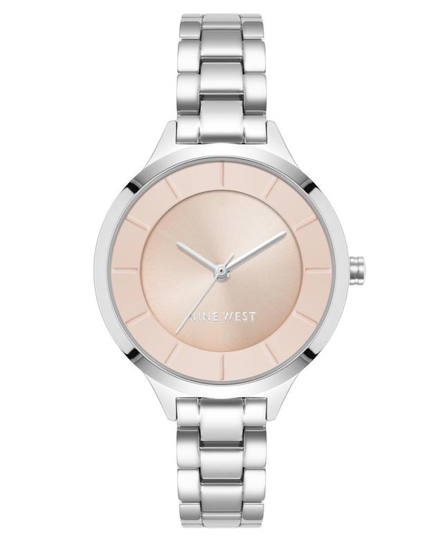 Nine West Womens Quartz Silver-Tone Alloy Link Bracelet Watch, 34mm - Pink Product Image