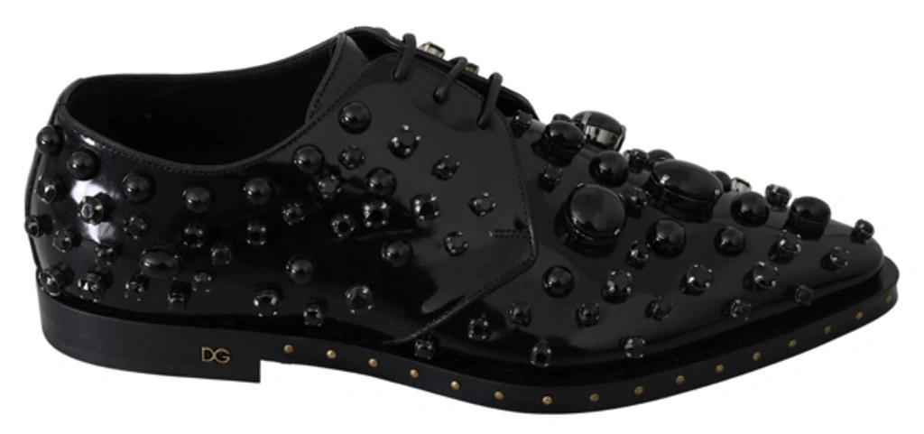 DOLCE & GABBANA Black Leather Crystals Dress Broque Shoes Product Image