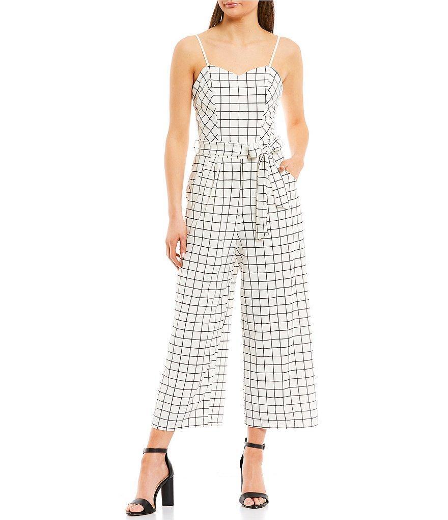 Honey and Rosie Window Pane Waist Tie Wide Leg Crop Jumpsuit Product Image