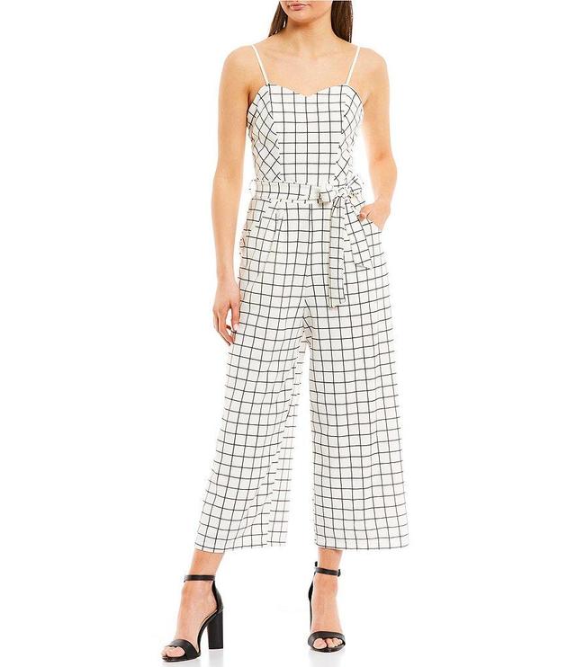 Honey and Rosie Window Pane Waist Tie Wide Leg Crop Jumpsuit Product Image