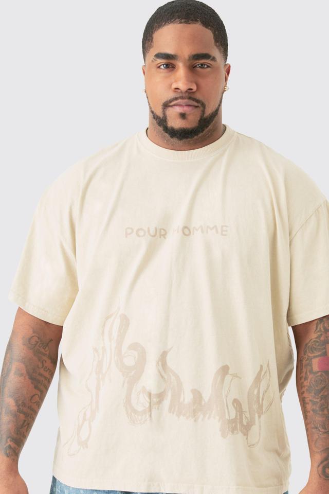 Plus Oversized Pour Homme Printed T-shirt In Stone | boohooMAN USA Product Image