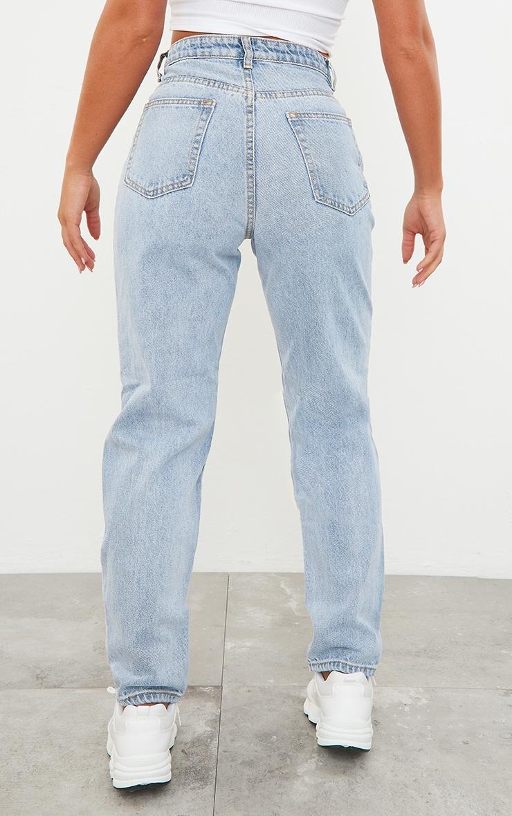 PRETTYLITTLETHING Light Blue Wash Knee Rip Mom Jeans Product Image