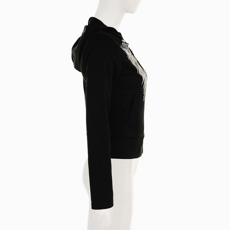 Hooded Graphic Print Zip Up Crop Hoodie Product Image