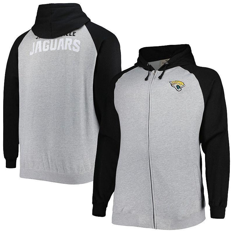 Mens Heather Gray Jacksonville Jaguars Big and Tall Fleece Raglan Full-Zip Hoodie Jacket Product Image