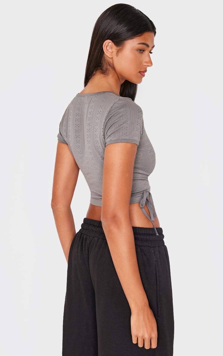 Charcoal Contour Pointelle Cross Over Detail Crop Top Product Image