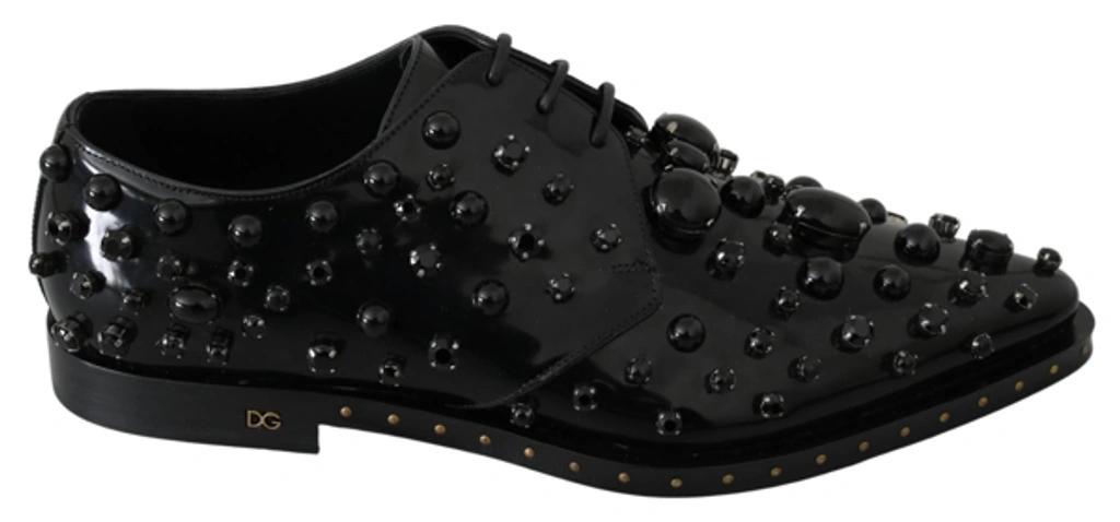 DOLCE & GABBANA Black Leather Crystals Dress Broque Shoes Product Image