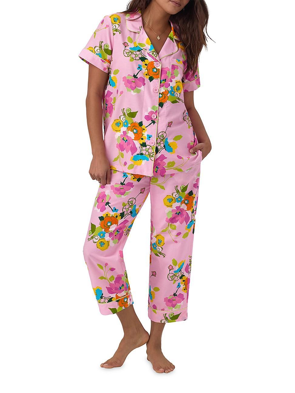 Womens Floral Cotton-Silk Crop Pajamas Product Image