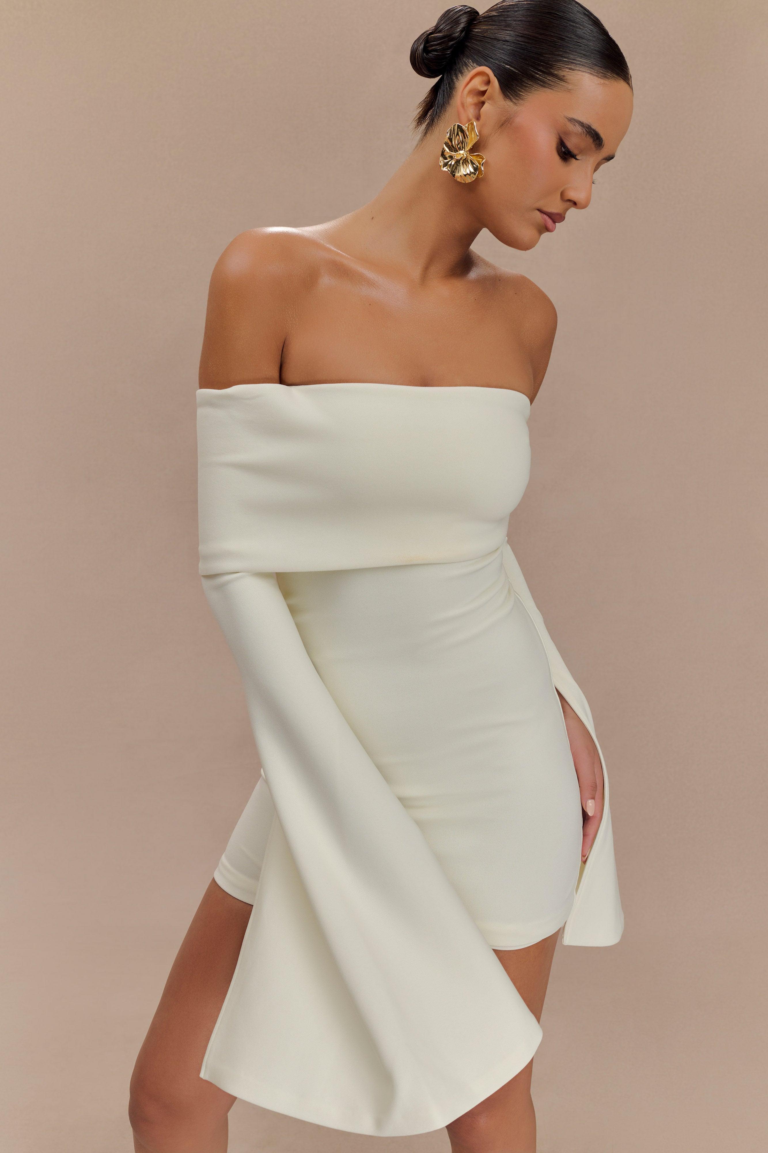 Dominique Off Shoulder Long Sleeve Mini Dress - Ivory Product Image