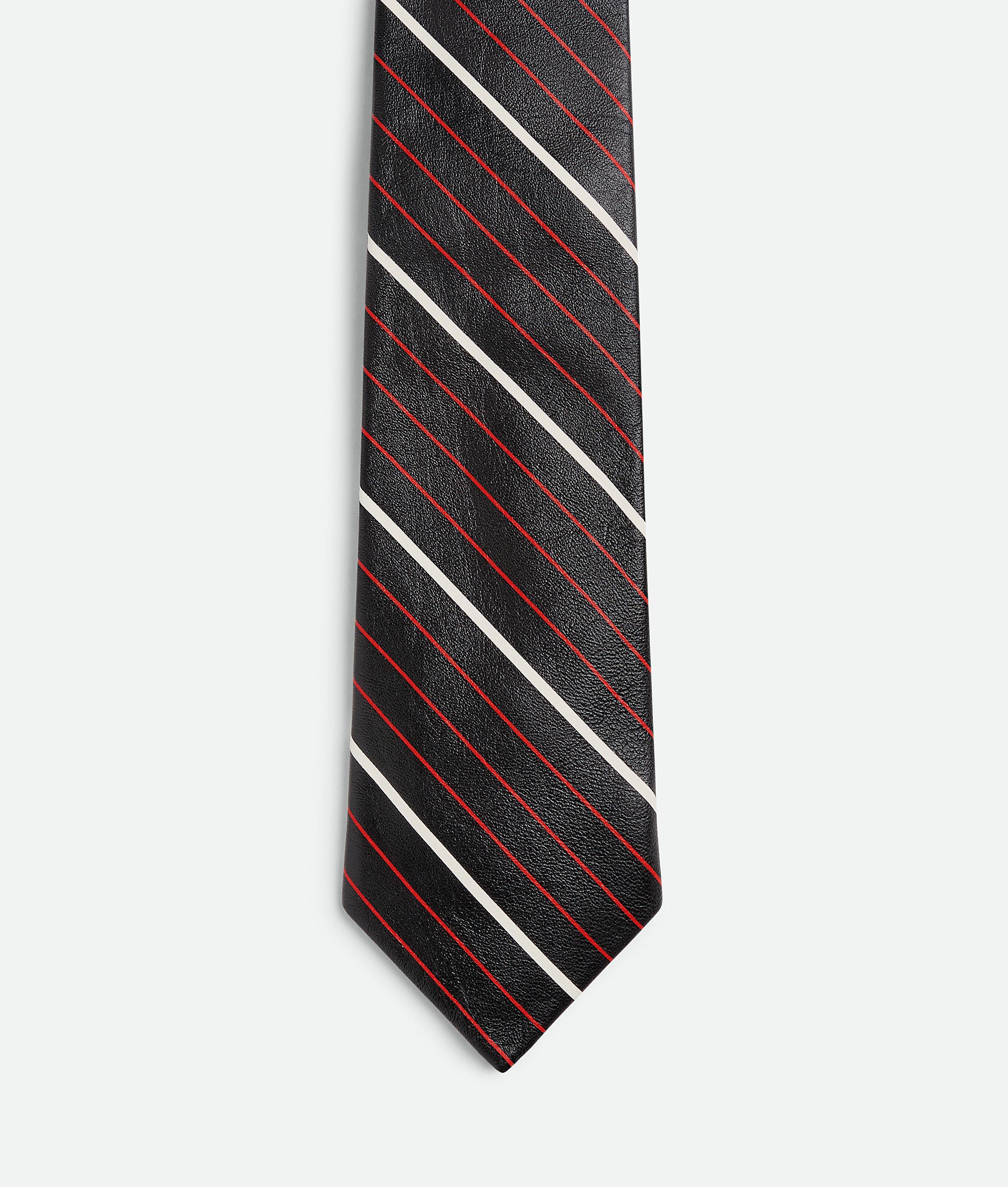 Men's Diagonal Printed Leather Stripe Tie in Black/white/red Product Image