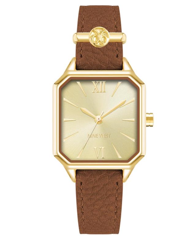 Nine West Womens Quartz Square Brown Faux Leather Band Watch, 27mm - Brown Product Image