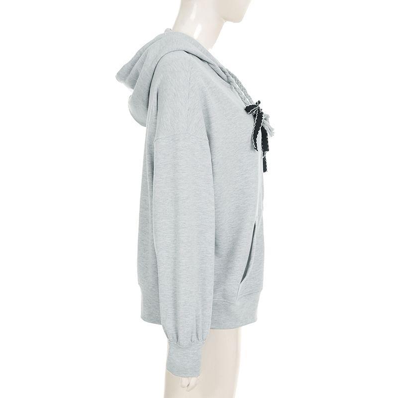 Plain Bow Zip Hoodie Product Image