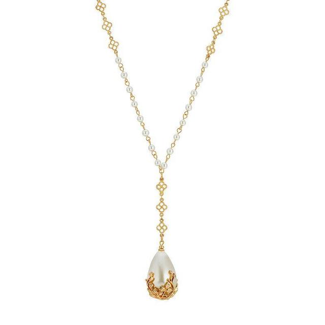 1928 Gold Tone Simulated Pearl Y-Necklace, Womens, White Product Image