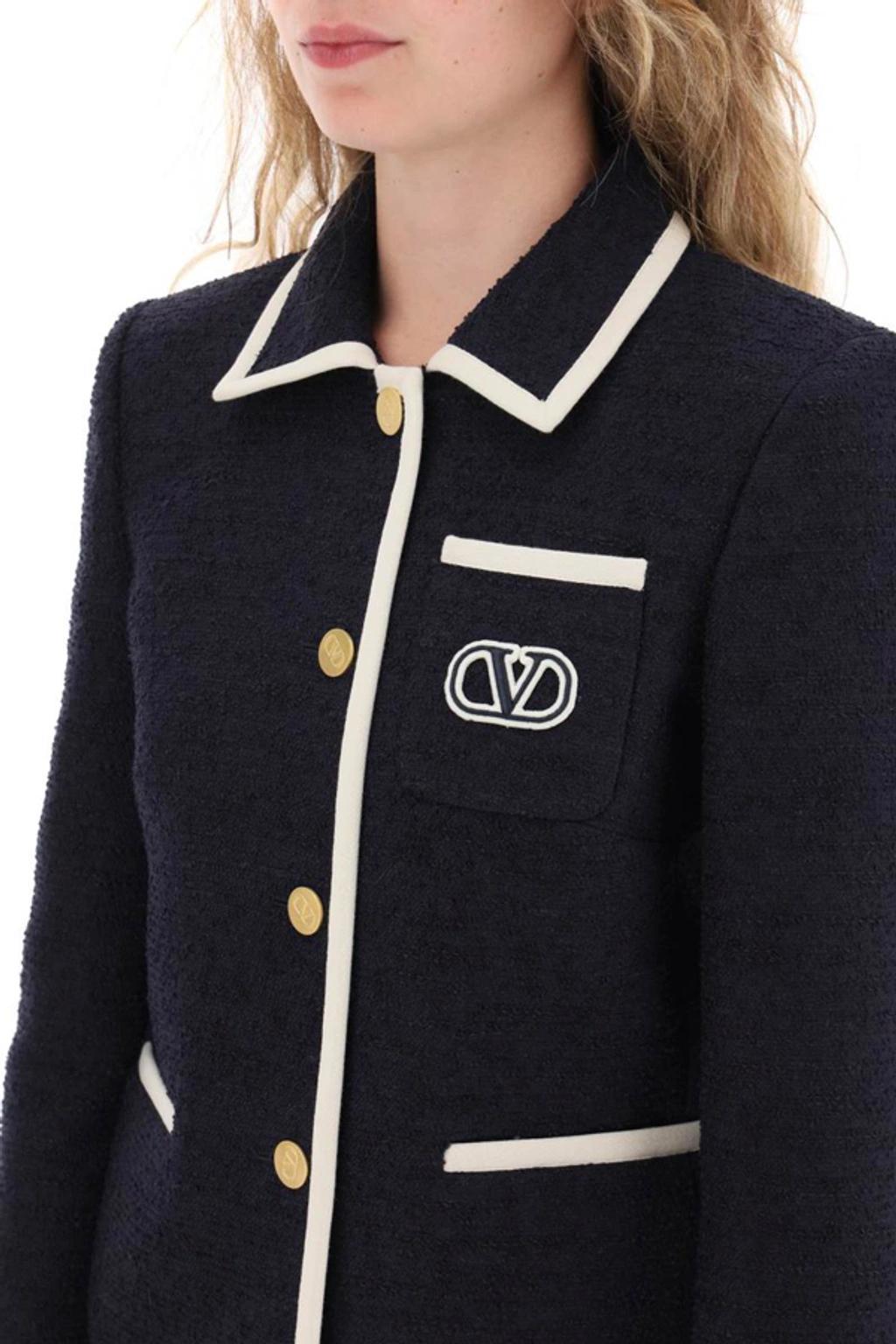 Vlogo Tweed Single-breasted Jacket In Navy Product Image