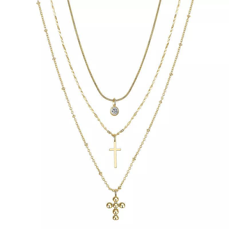 Isla & Alex Gold Tone Cubic Zirconia Cross Layered Pendant Necklace Set, Womens, Multicolor product image