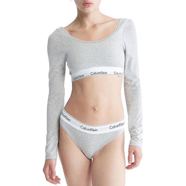 Calvin Klein Modern Cotton Unlined Long Sleeve Bralette QF7010, Womens Gray Grey Product Image