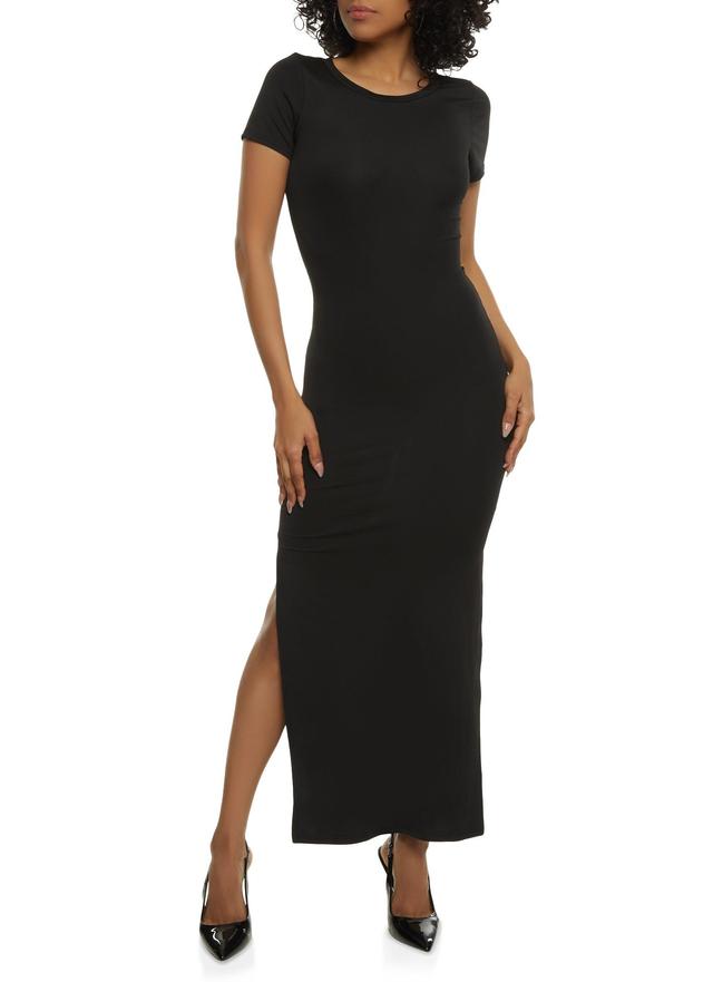 Womens Crew Neck Side Slit Maxi Dress Product Image