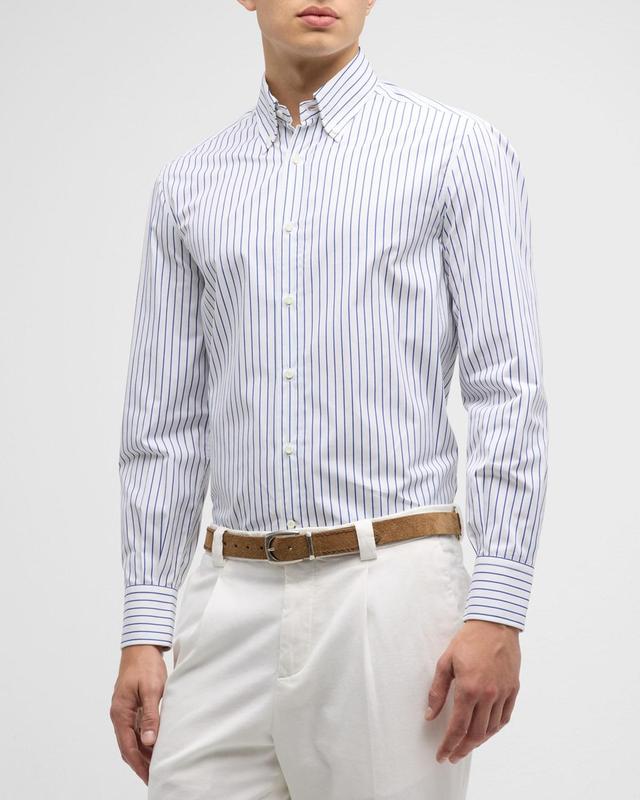 Mens Striped Poplin Basic Fit Shirt With Button Down Collar Product Image