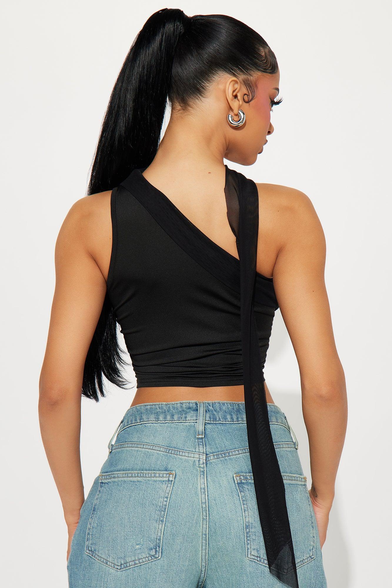 Kimmy Mesh One Shoulder Top - Black Product Image