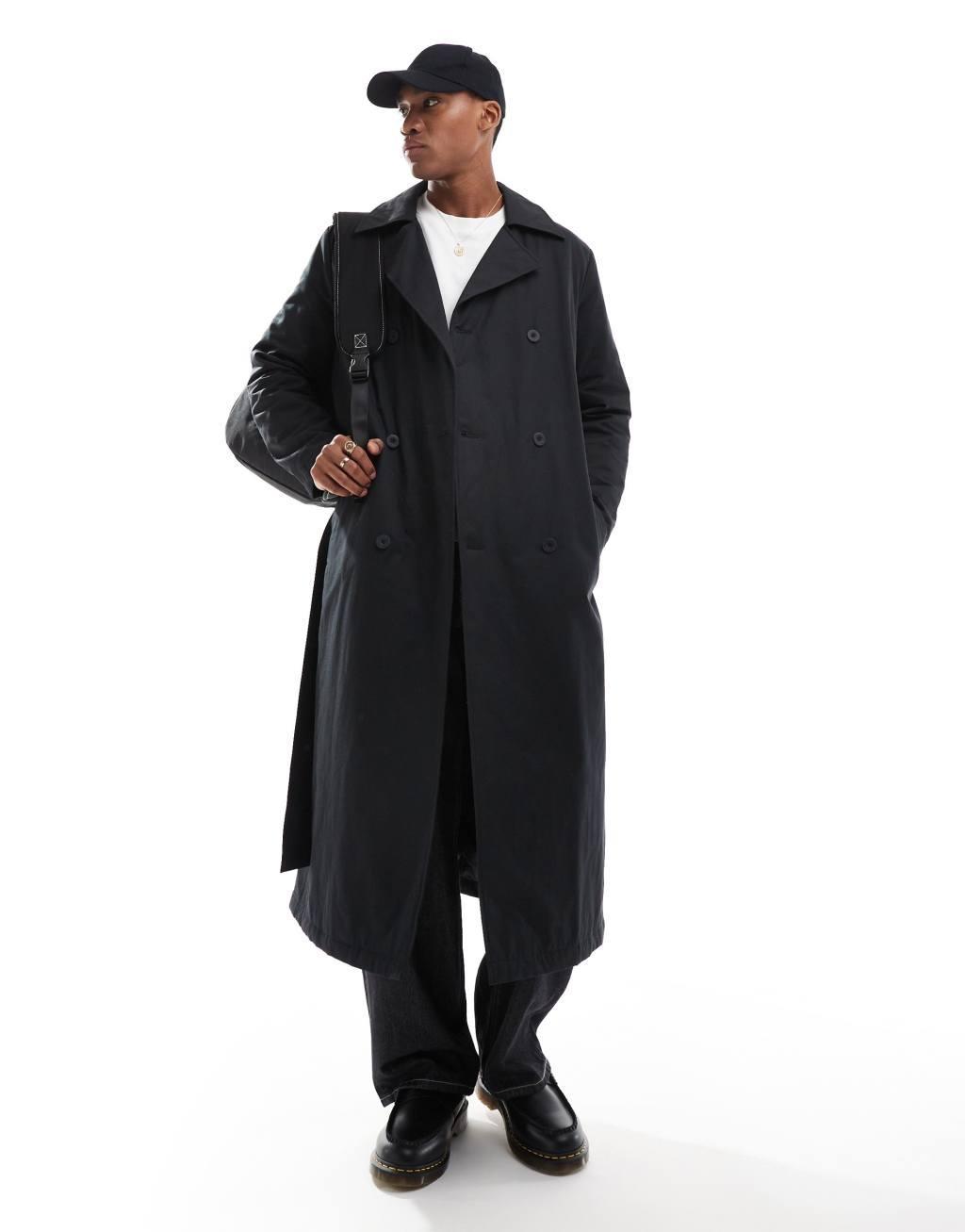 ASOS DESIGN trench coat with light wadding in black Product Image