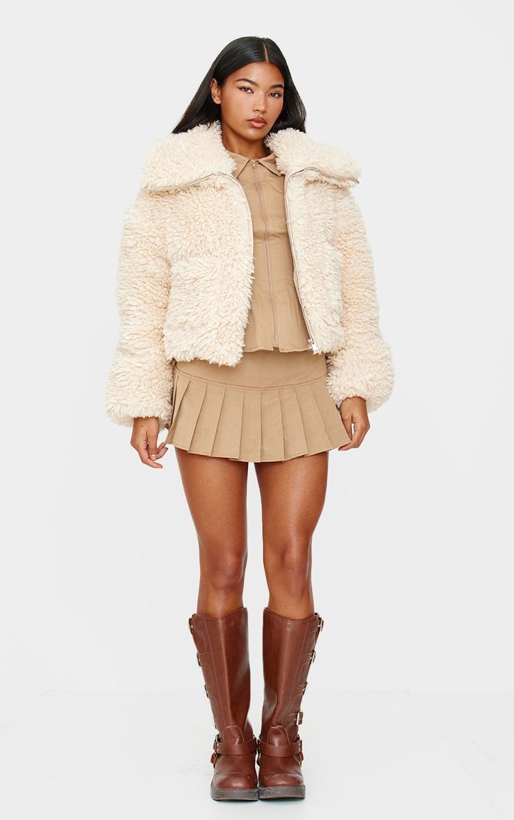 Cream Faux Fur Pocket Detail Crop Jacket Product Image