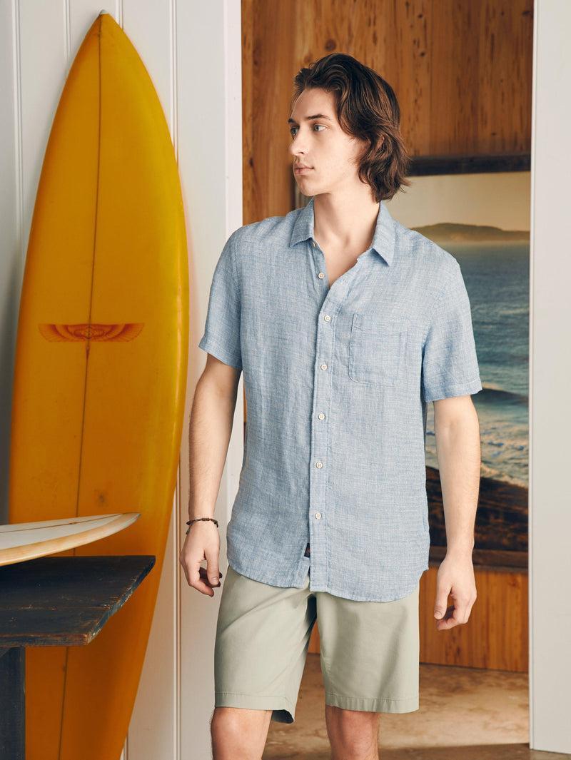 Short-Sleeve Palma Linen Shirt (Tall) - Blue Basketweave Product Image