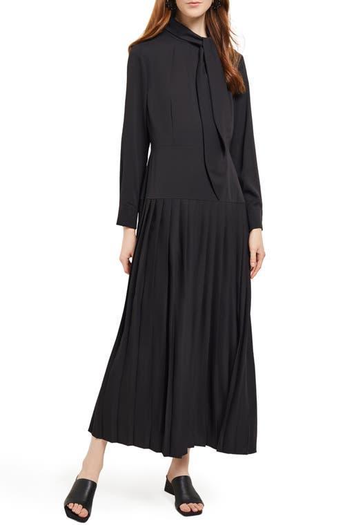 Misook Tie Neck Long Sleeve Pleated Maxi Dress Product Image