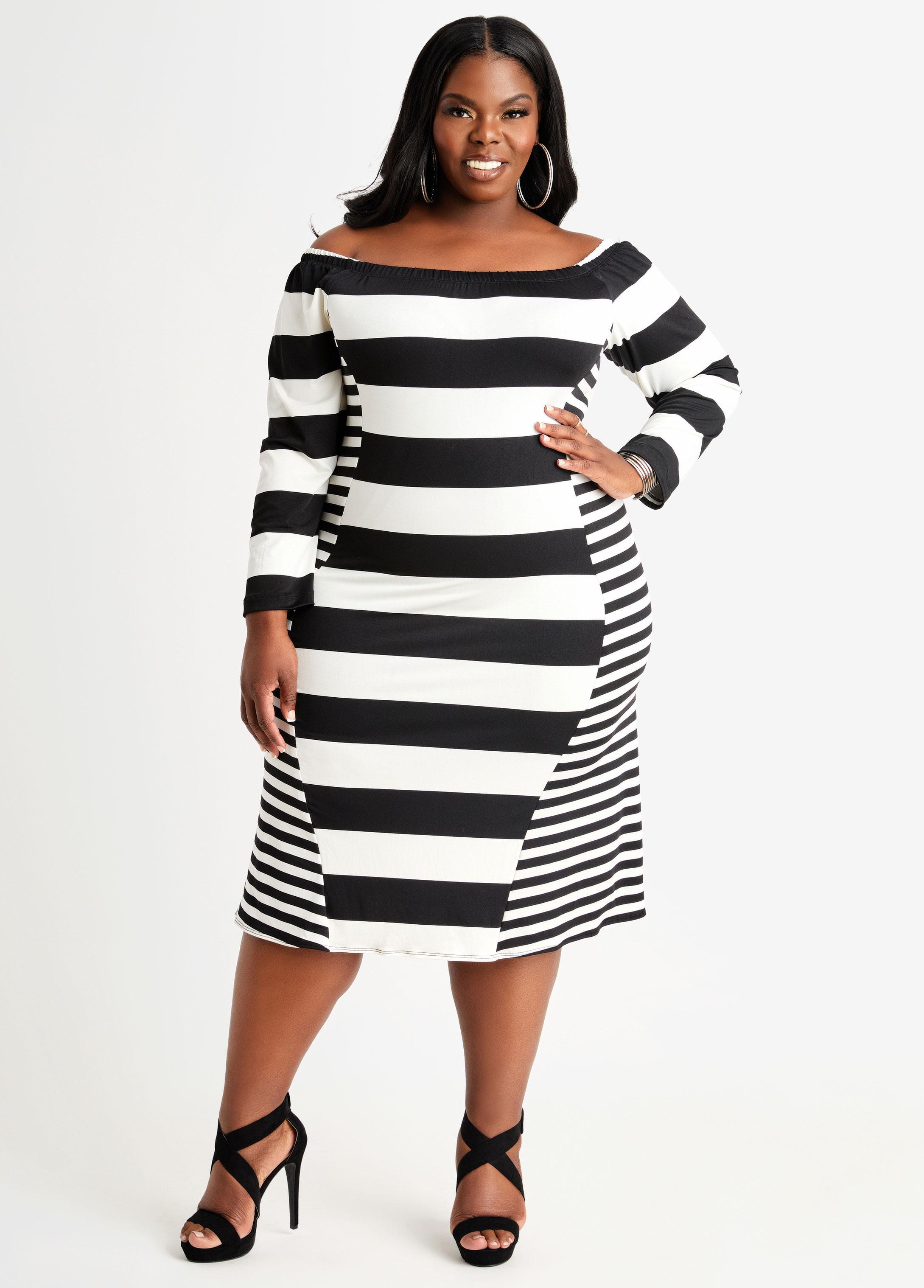 Plus Size Mixed Stripe Illusion Midi Dress Ashley Stewart product image