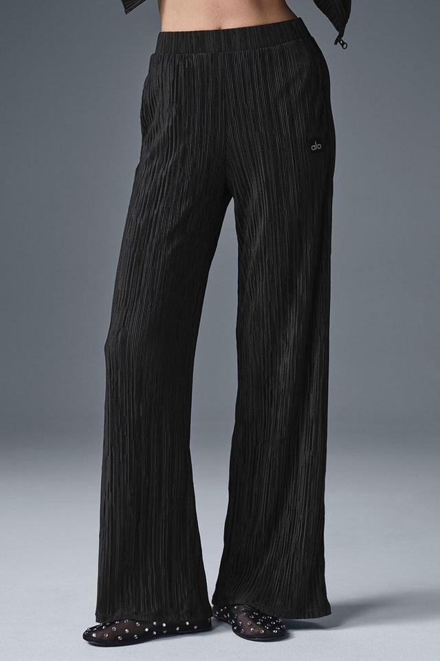 High-Waist Micro Plisse Straight Leg Pant - Black Female Product Image