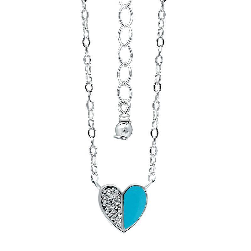 Aleure Precioso Sterling Silver Enamel & Cubic Zirconia Heart Necklace, Womens Dark Blue Product Image