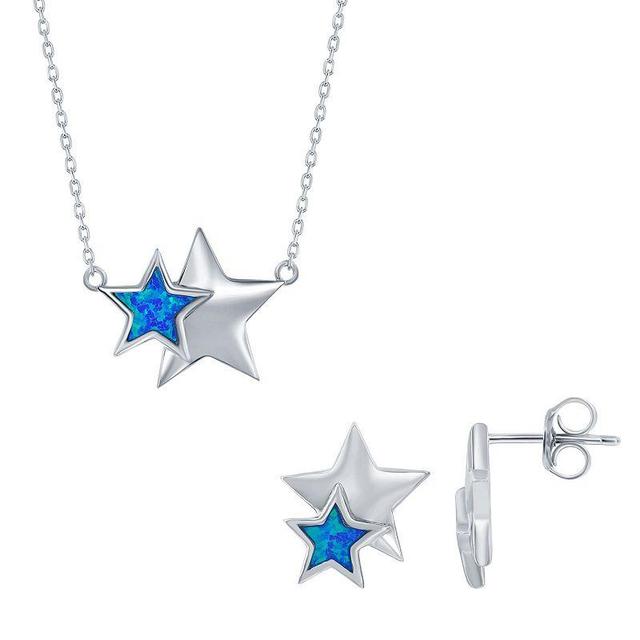 Sterling Silver Lab-Created Blue Opal Star Earring & Necklace Set, Womens Product Image