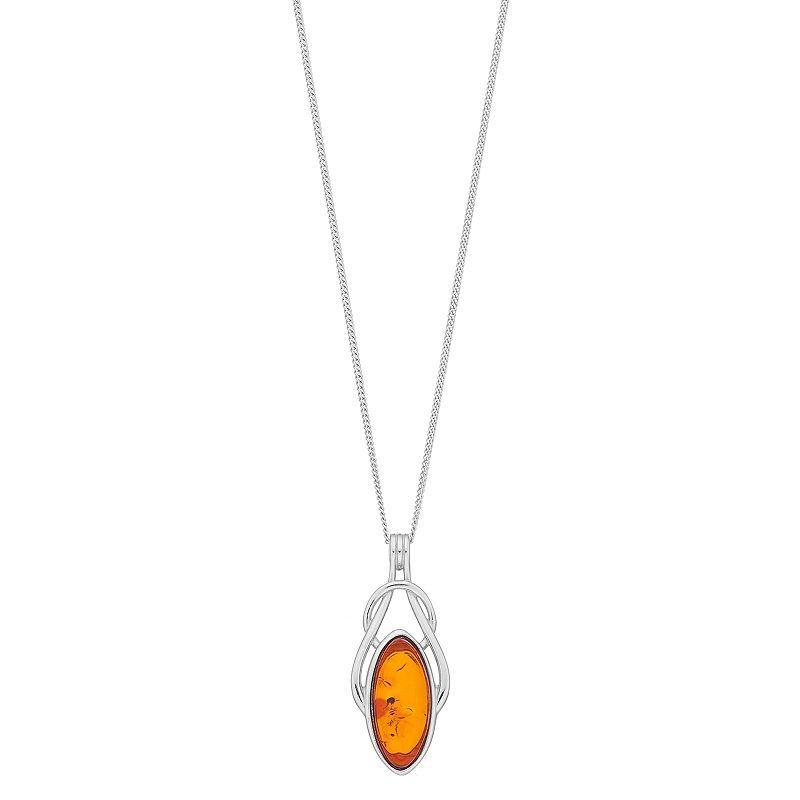 Sterling Silver Amber Knot Pendant Necklace, Womens Product Image