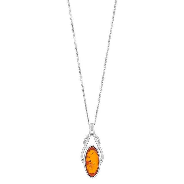 Sterling Silver Amber Knot Pendant Necklace, Womens Product Image