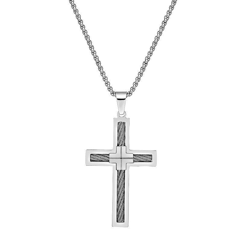 LYNX Stainless Steel Cable Cross Pendant - Men, Mens Multicolor Product Image