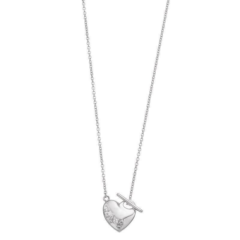 SIRI USA by TJM Sterling Silver Cubic Zirconia Heart Toggle Necklace, Womens Product Image