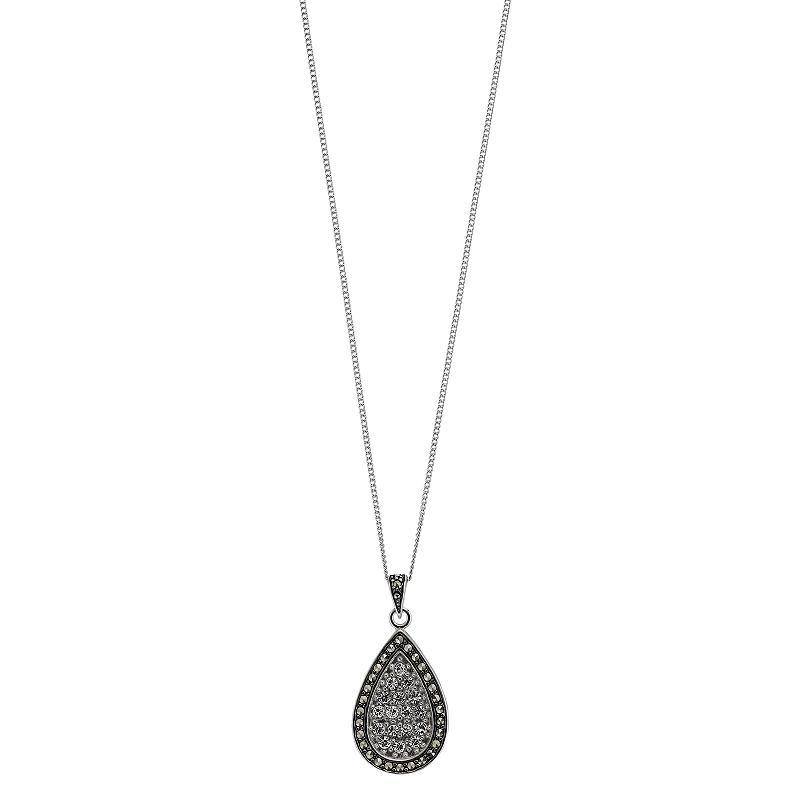 Tori Hill Sterling Silver Marcasite & Crystal Teardrop Pendant Necklace, Womens Product Image