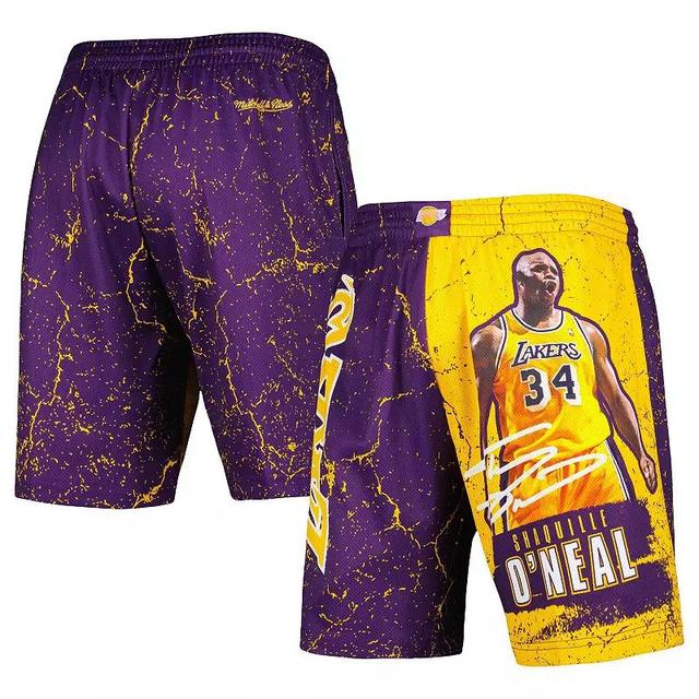 Mens Mitchell & Ness Shaquille ONeal Los Angeles Lakers Hardwood Classics Player Burst Shorts Product Image