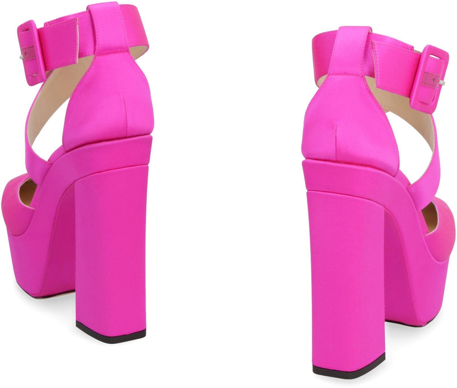 JIMMY CHOO Gian Satin Sandals In Fuchsia Product Image